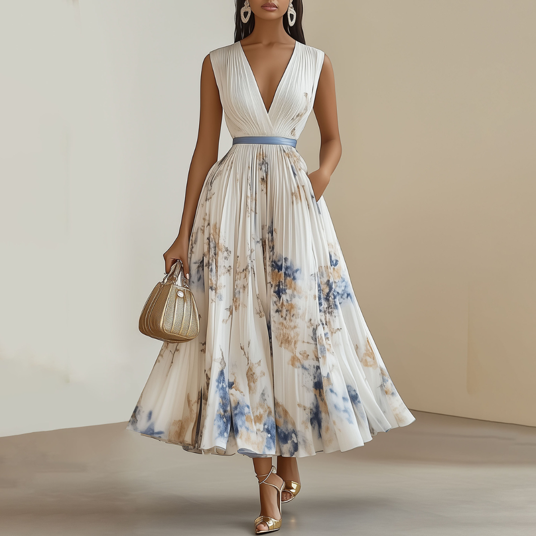 Elegant Blue and White Floral Dress
