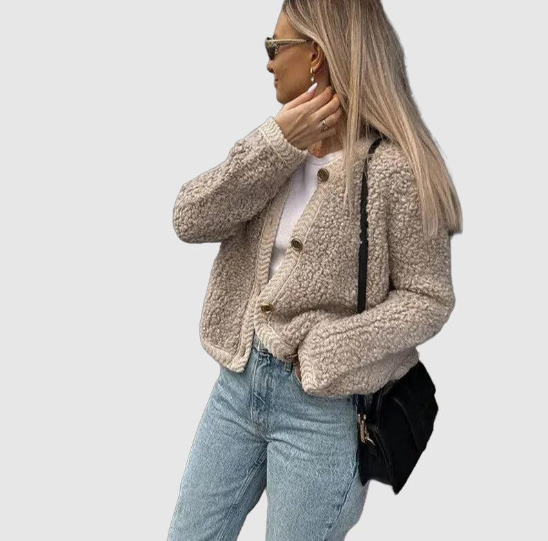 Women's cozy sherpa button-up cardigan