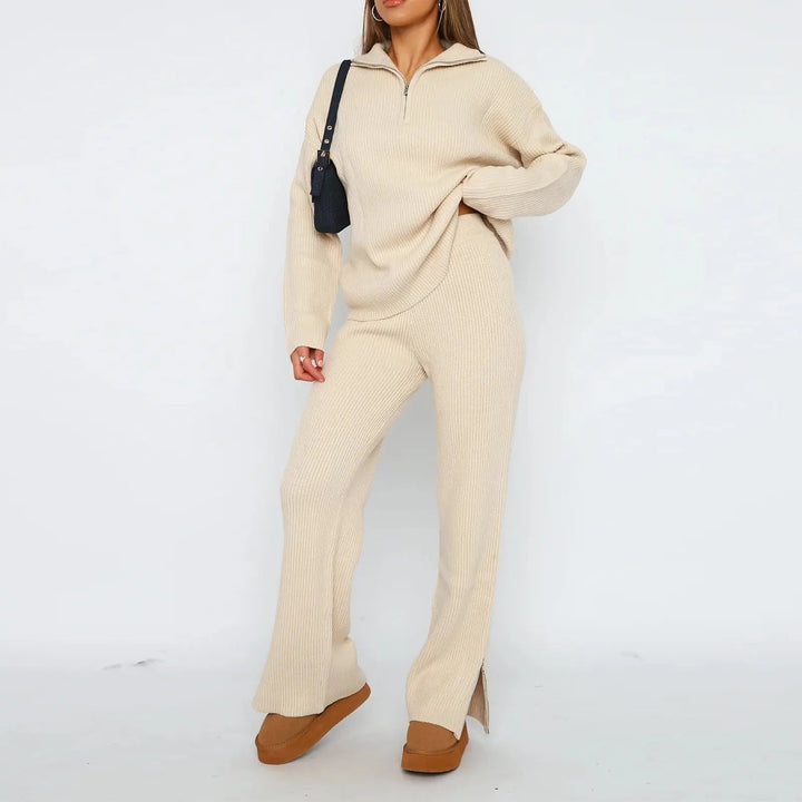 Ribbed Lounge Set with Half-Zip Top