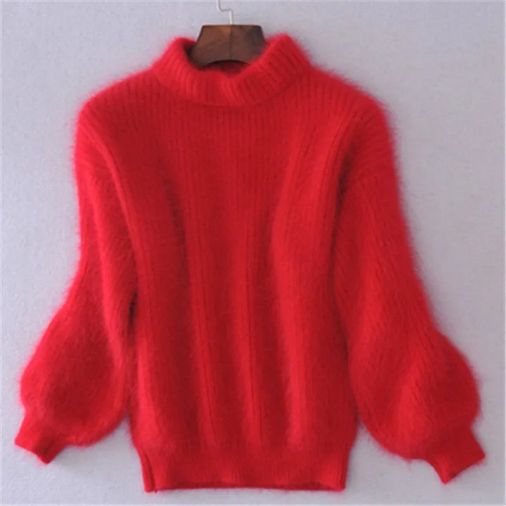 Women's fluffy turtleneck pullover sweater