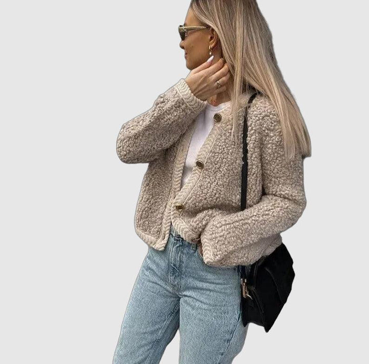 Women's cozy sherpa button-up cardigan