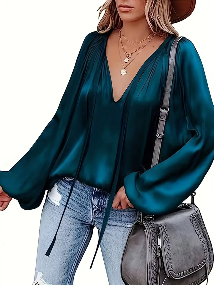 Chic Satin Blouse with Long Sleeves