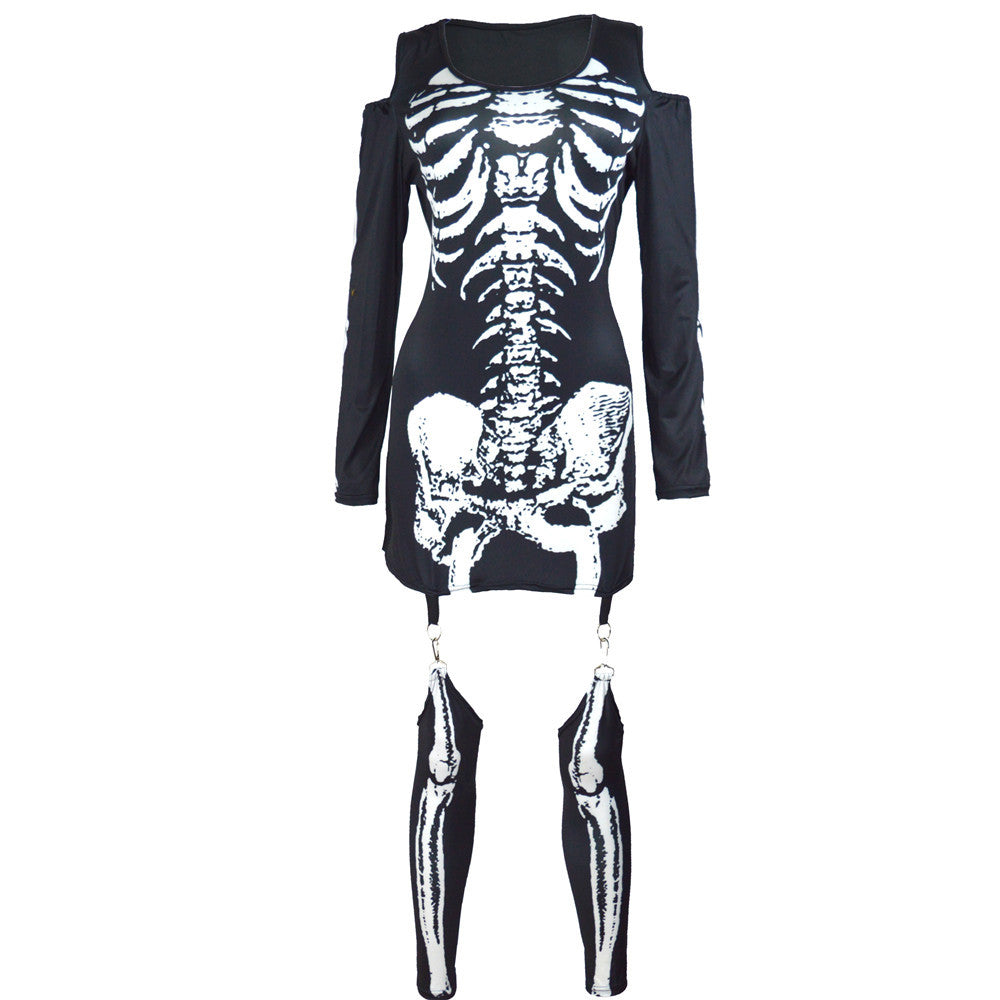 Halloween Skeleton Print Costume Outfit