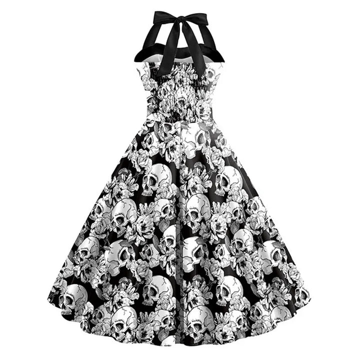 Skull Print Halloween Midi Costume Dress