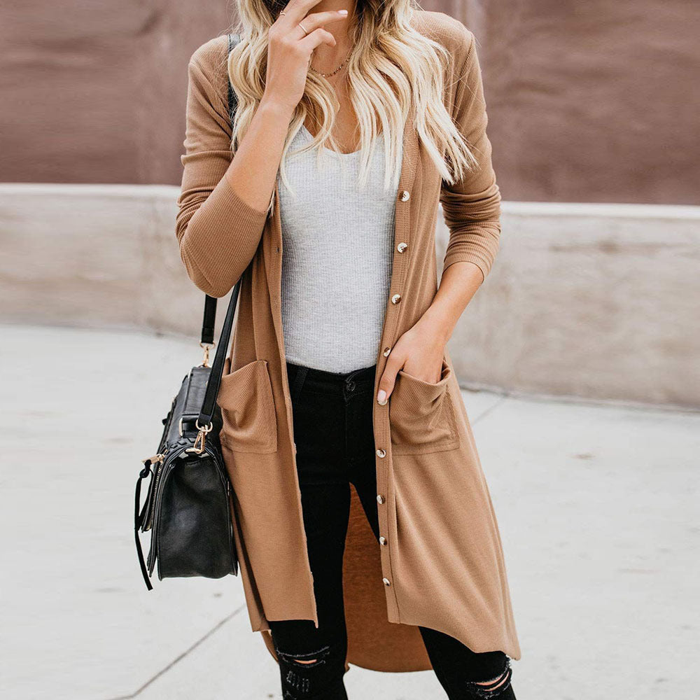 Women's Long Cardigan - Button-Up Design - Casual Chic - Layering Piece