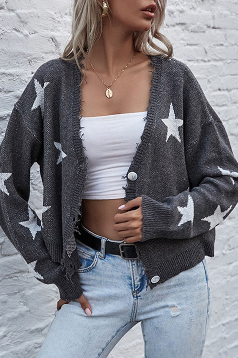Letty - knitted cardigan with V-neck and star design