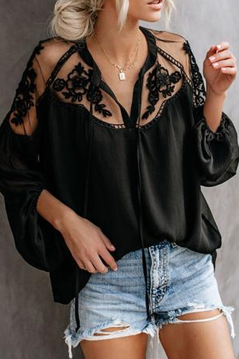 Quinn - lace see-through v neck blouse
