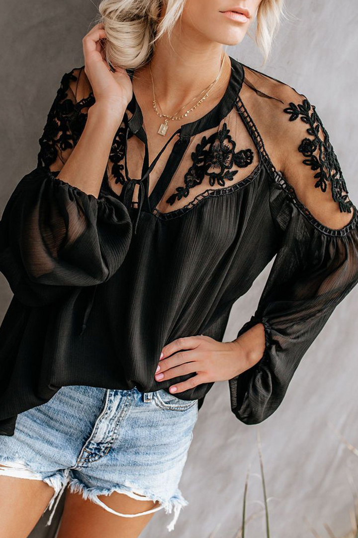 Quinn - lace see-through v neck blouse