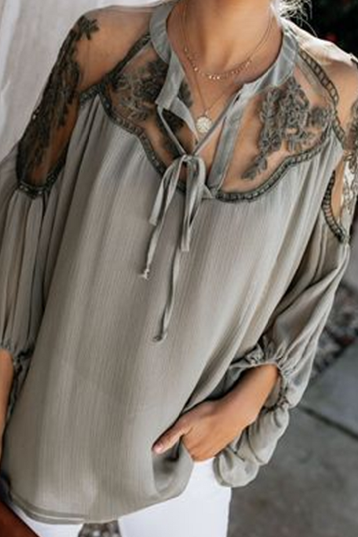 Quinn - lace see-through v neck blouse