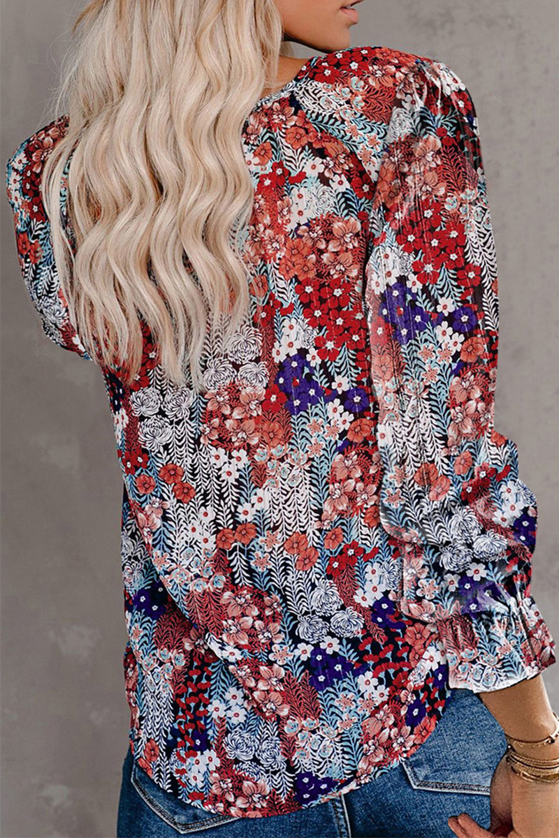 Juliette - Casual Elegant Print V Neck Tops