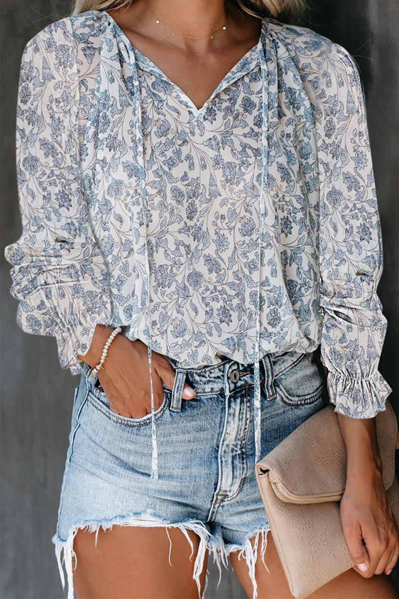 Juliette - Casual Elegant Print V Neck Tops