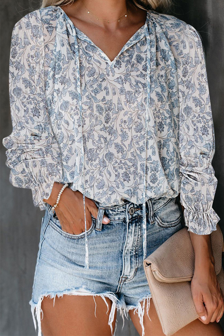 Juliette - Casual Elegant Print V Neck Tops