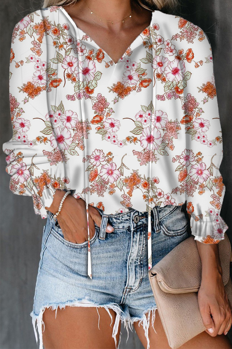 Juliette - Casual Elegant Print V Neck Tops