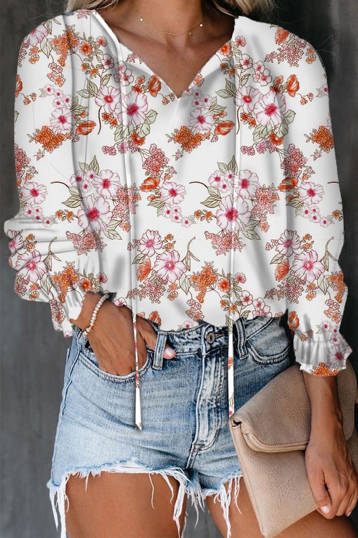 Juliette - Casual Elegant Print V Neck Tops