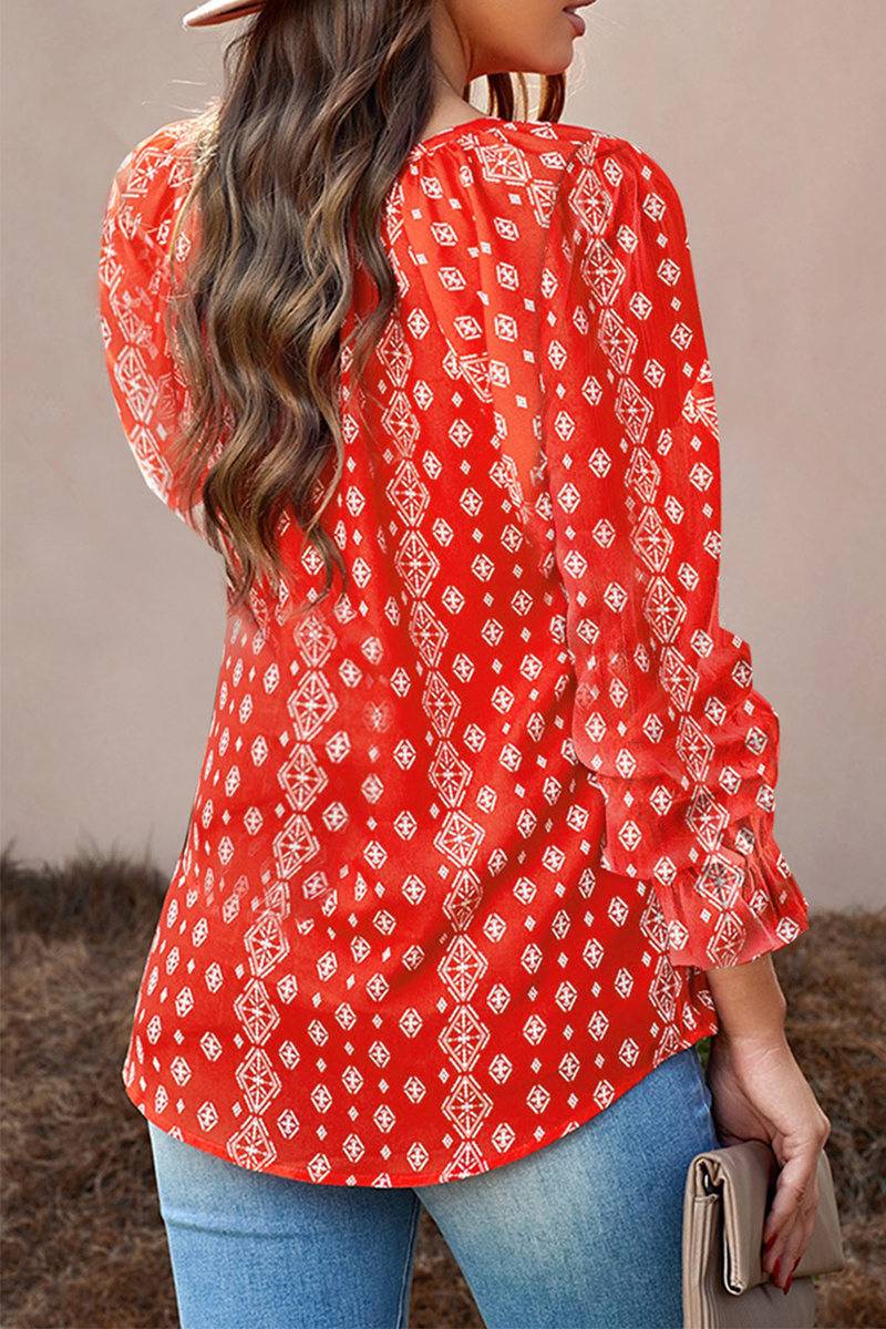 Juliette - Casual Elegant Print V Neck Tops