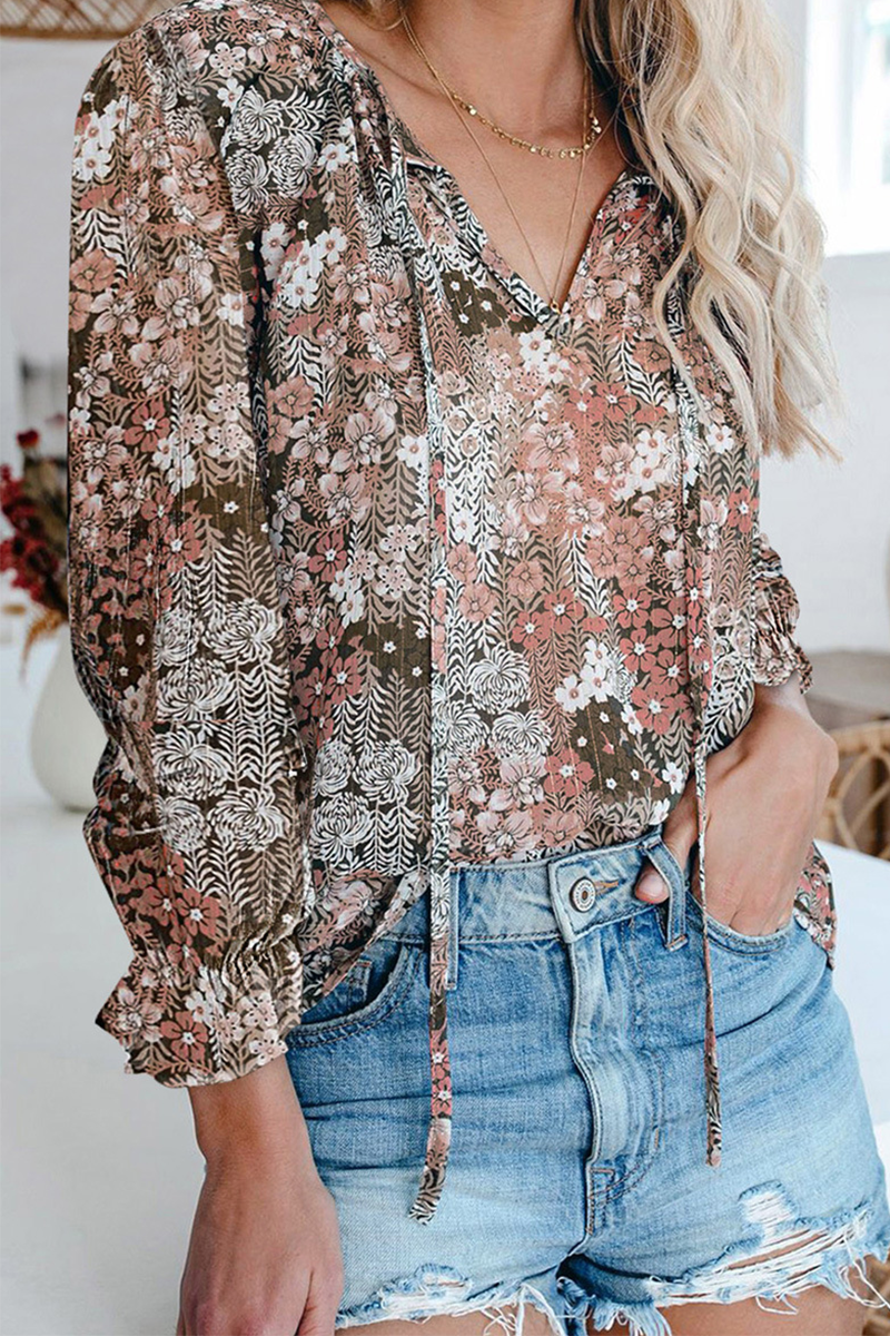 Juliette - Casual Elegant Print V Neck Tops