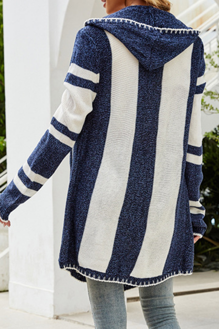 Greta - casual striped contrast hooded collar sweater
