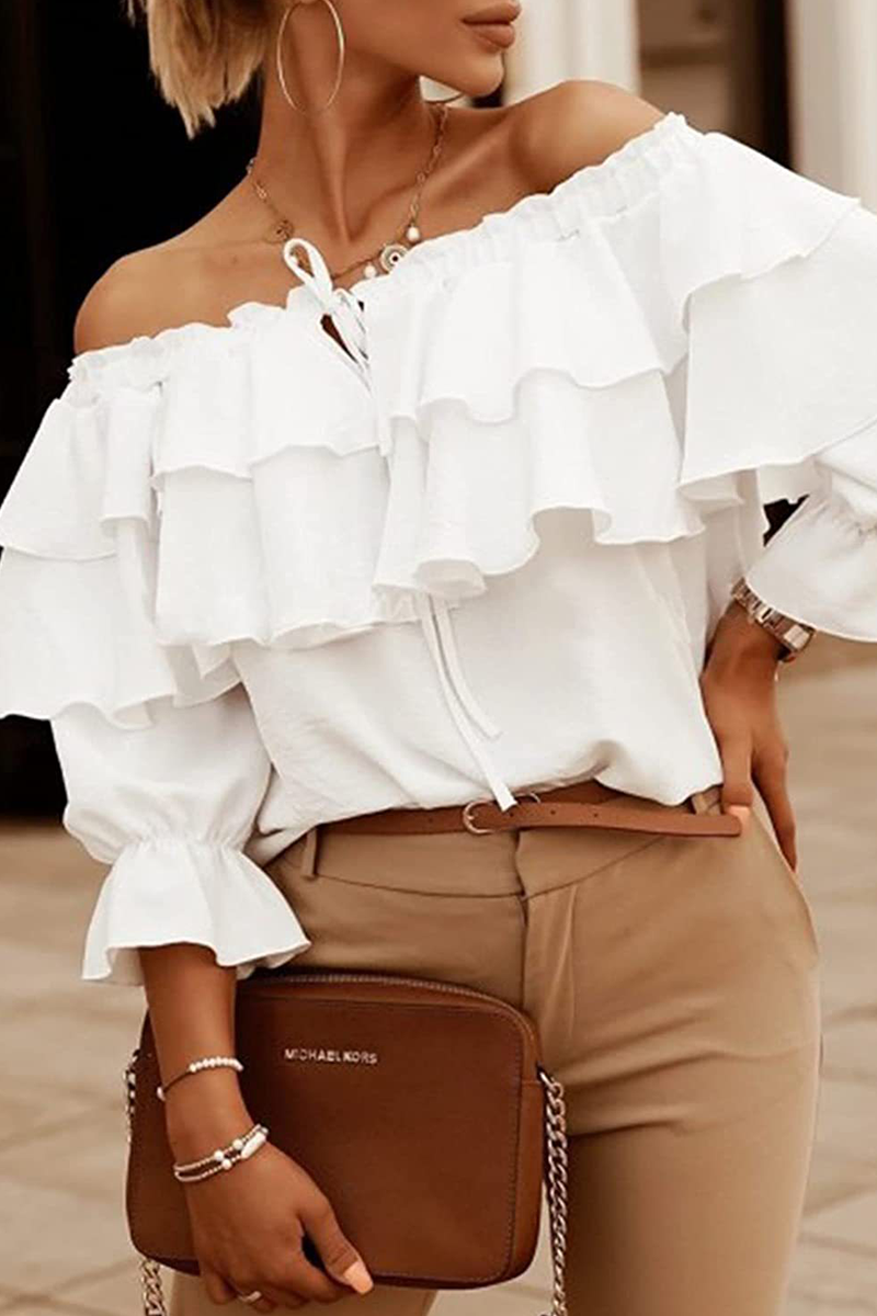 Magdalene - off-shoulder ruffle long sleeve blouses layered tops