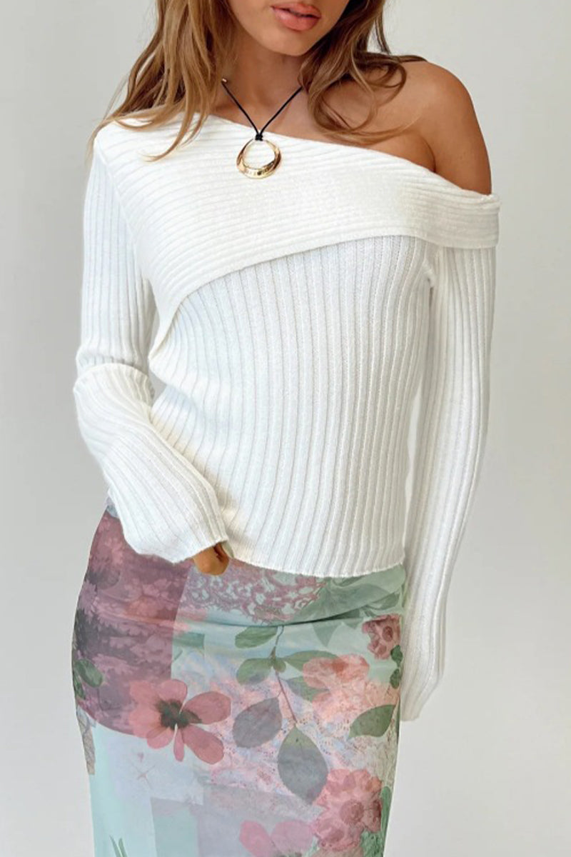 Anabella - casual oblique collar long sleeve tops