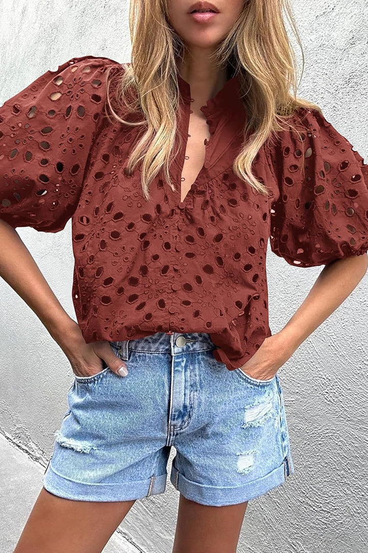 Sammy - hollowed out buckle mandarin collar tops