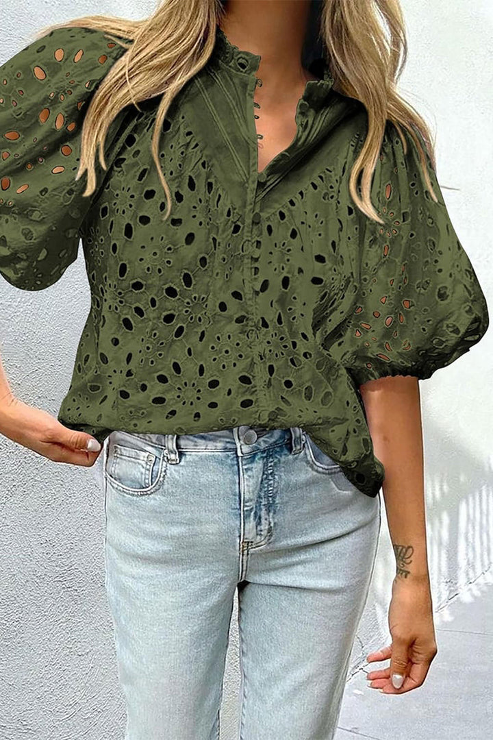 Sammy - hollowed out buckle mandarin collar tops