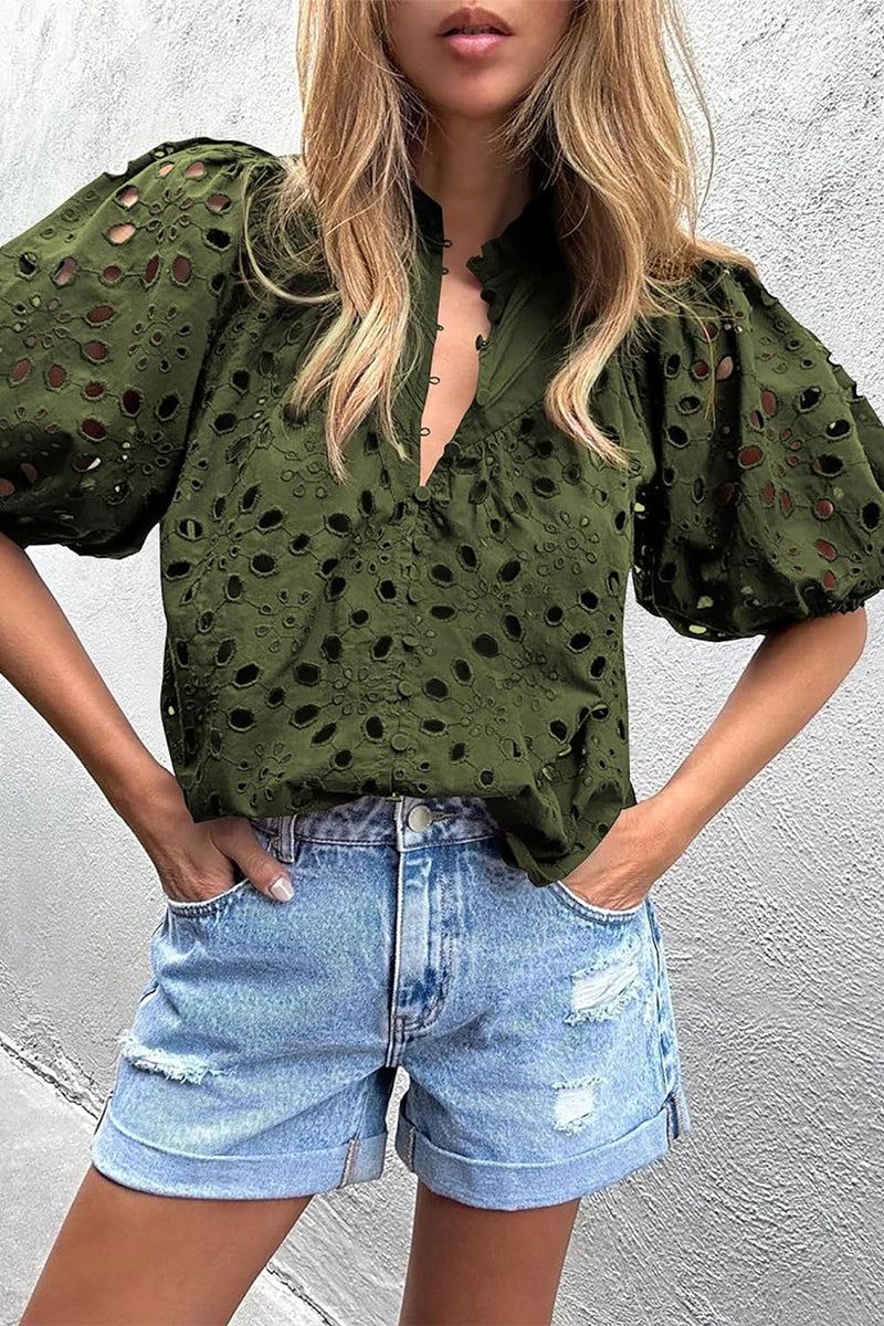 Sammy - hollowed out buckle mandarin collar tops
