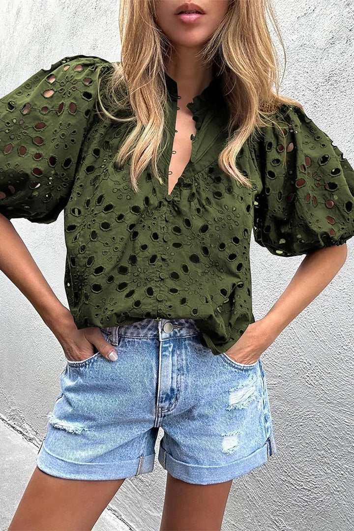 Sammy - hollowed out buckle mandarin collar tops