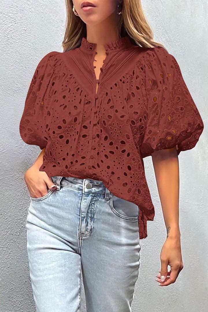 Sammy - hollowed out buckle mandarin collar tops