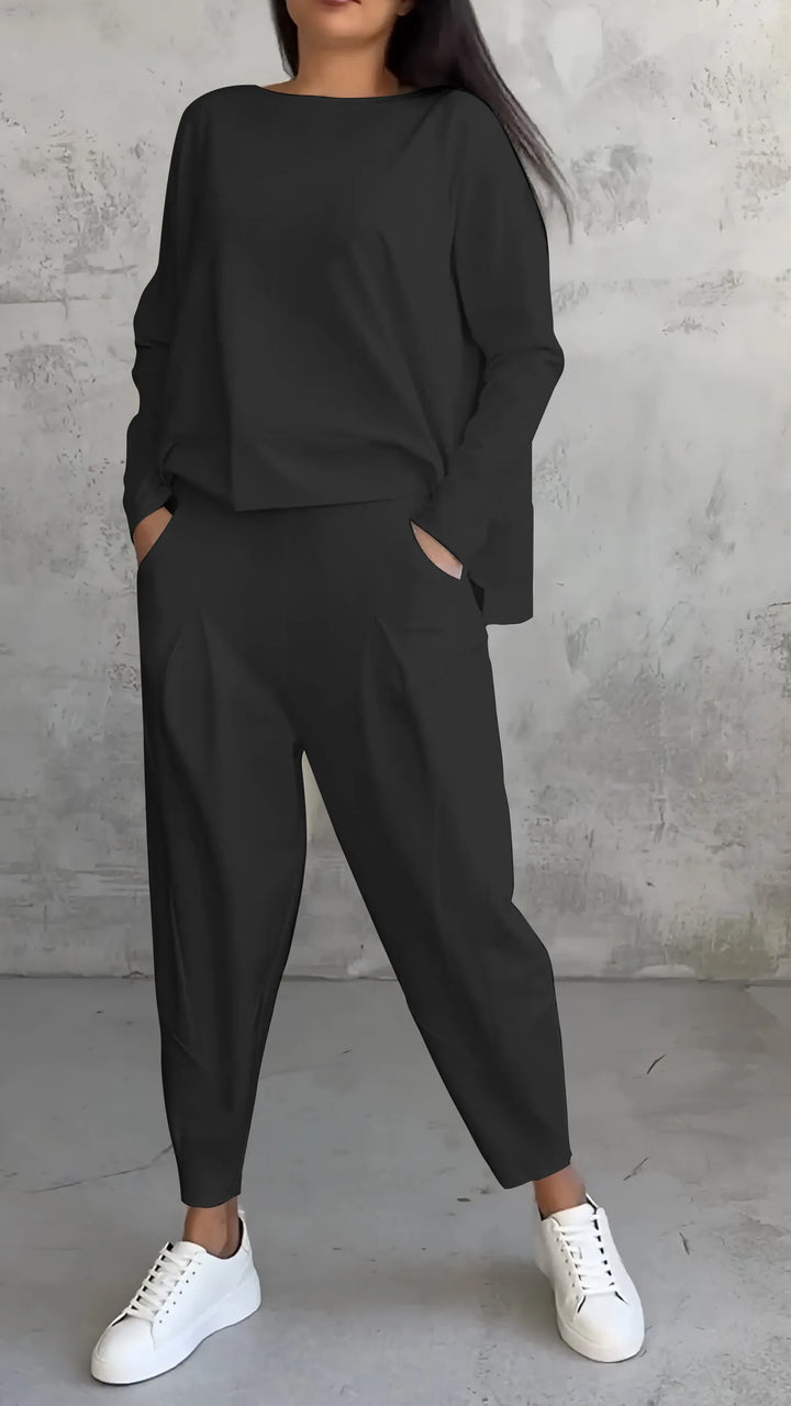 Women's Casual Long Sleeve Top and Harem Pants Set