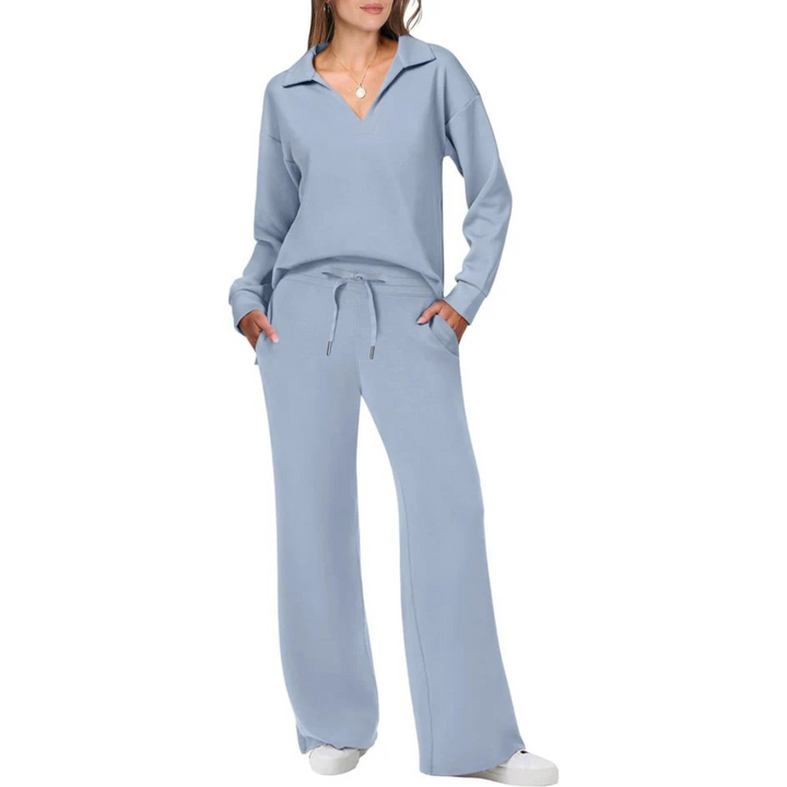 Women's V-Neck Set with Relaxed Pants