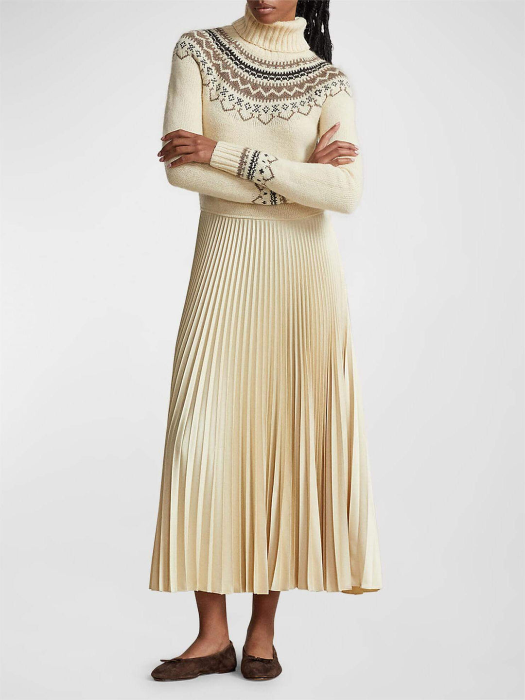 Women's Wool Turtleneck Sweater with Fair Isle Pattern