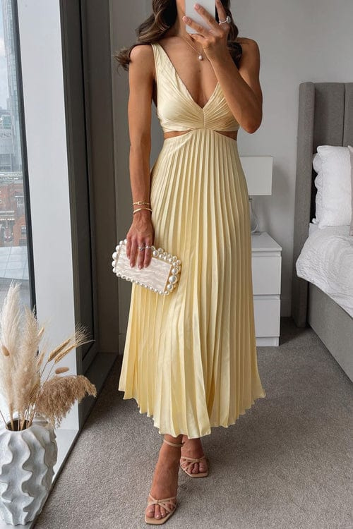 Elegant Pleated Satin Midi Dress