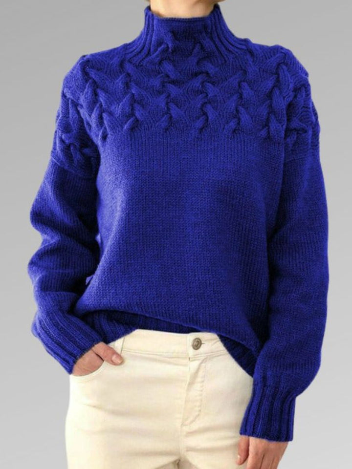 Women's high-neck cable knit sweater