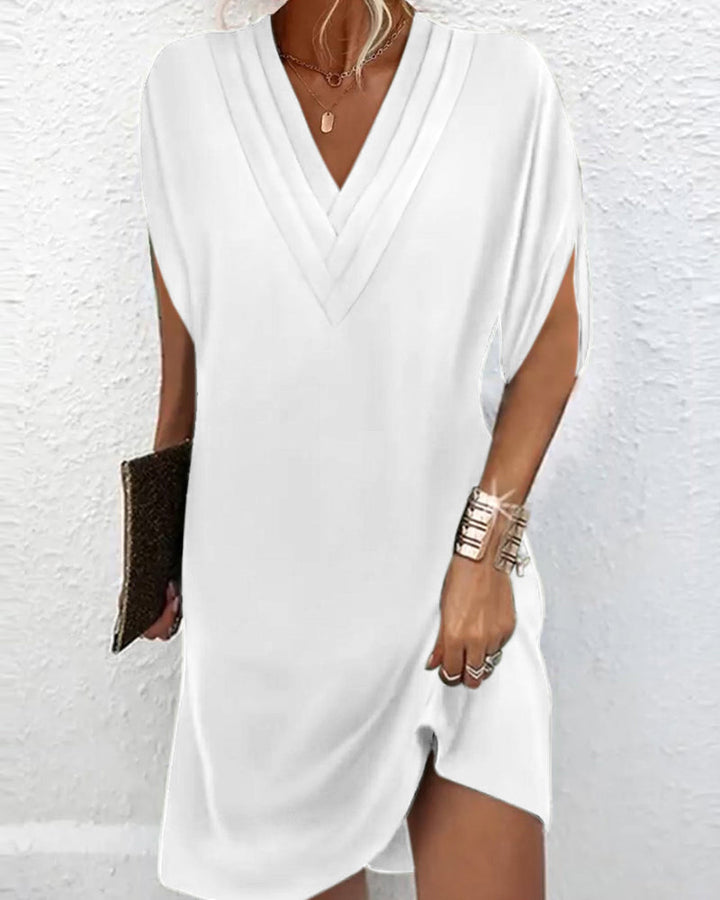 Elegant Solid Dress with Split Sleeves
