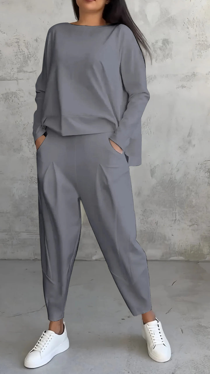 Women's Casual Long Sleeve Top and Harem Pants Set