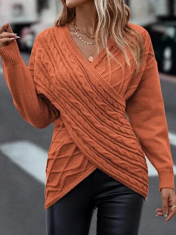 Women's long sleeve cross irregular sweater