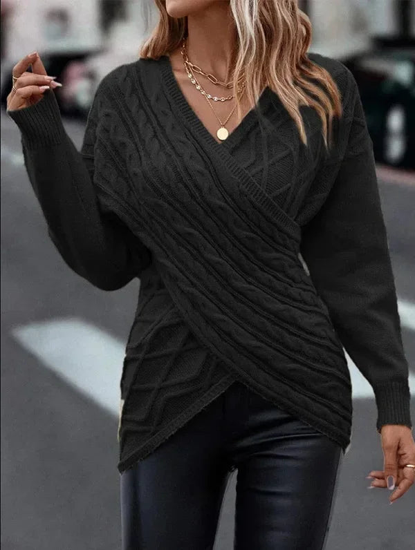 Women's long sleeve cross irregular sweater
