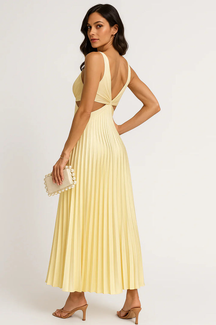 Elegant Pleated Satin Midi Dress