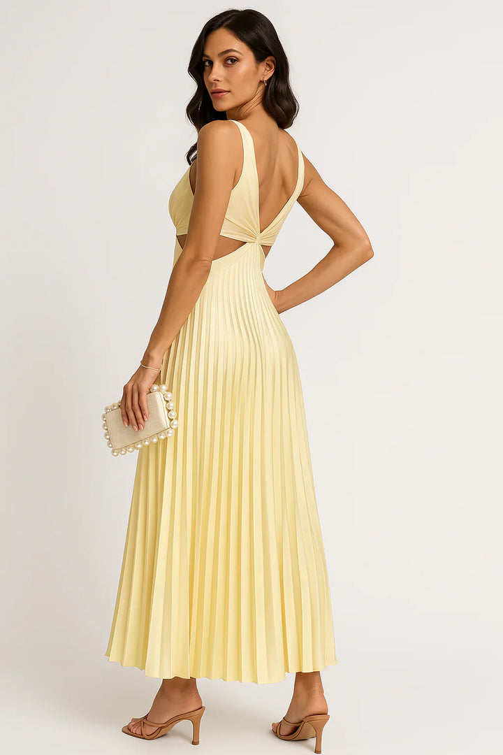 Elegant Pleated Satin Midi Dress for Women