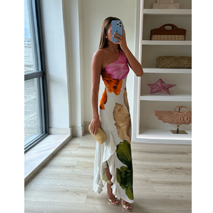 Elegant Floral One-Shoulder Maxi Dress