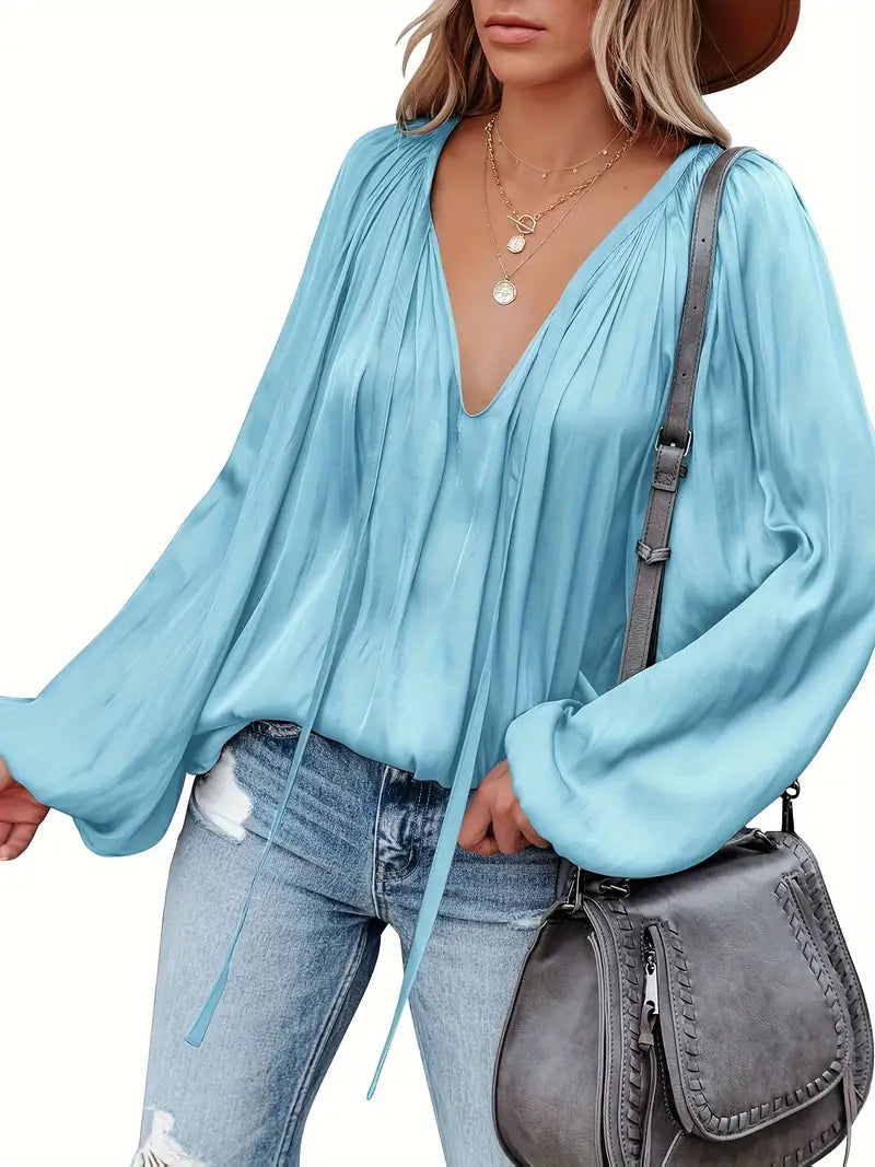 Chic Satin Blouse with Long Sleeves