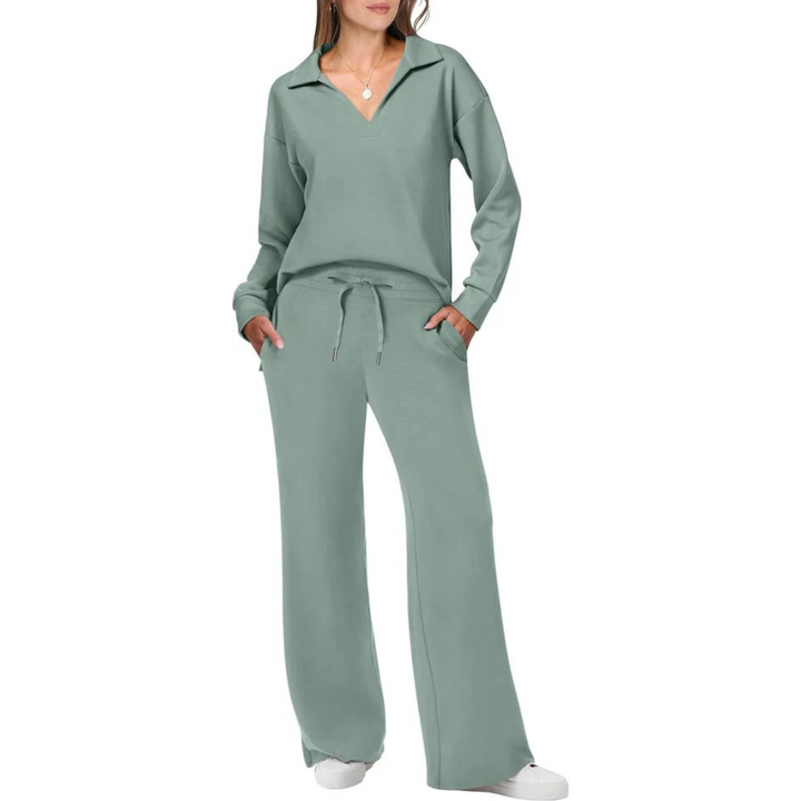 Women's V-Neck Set with Relaxed Pants