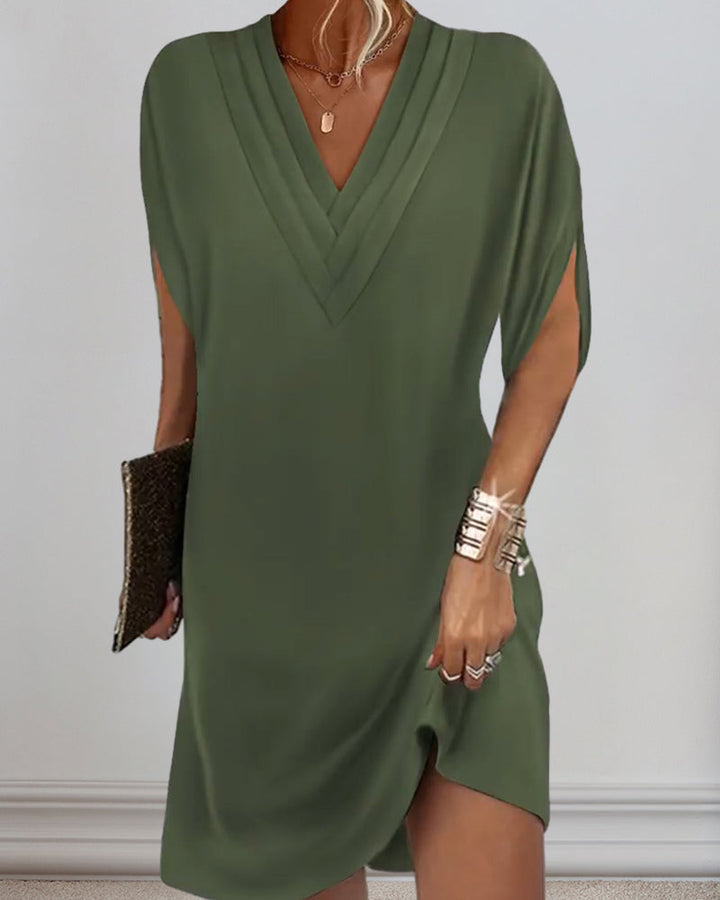 Elegant Solid Dress with Split Sleeves