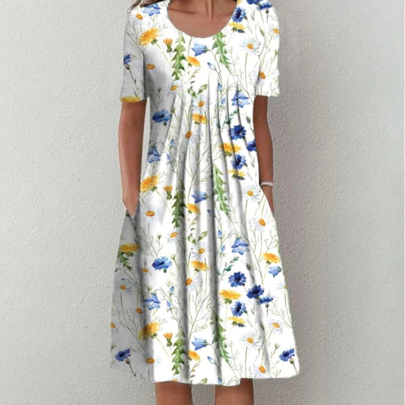 Elegant Floral Dress with Handy Pockets