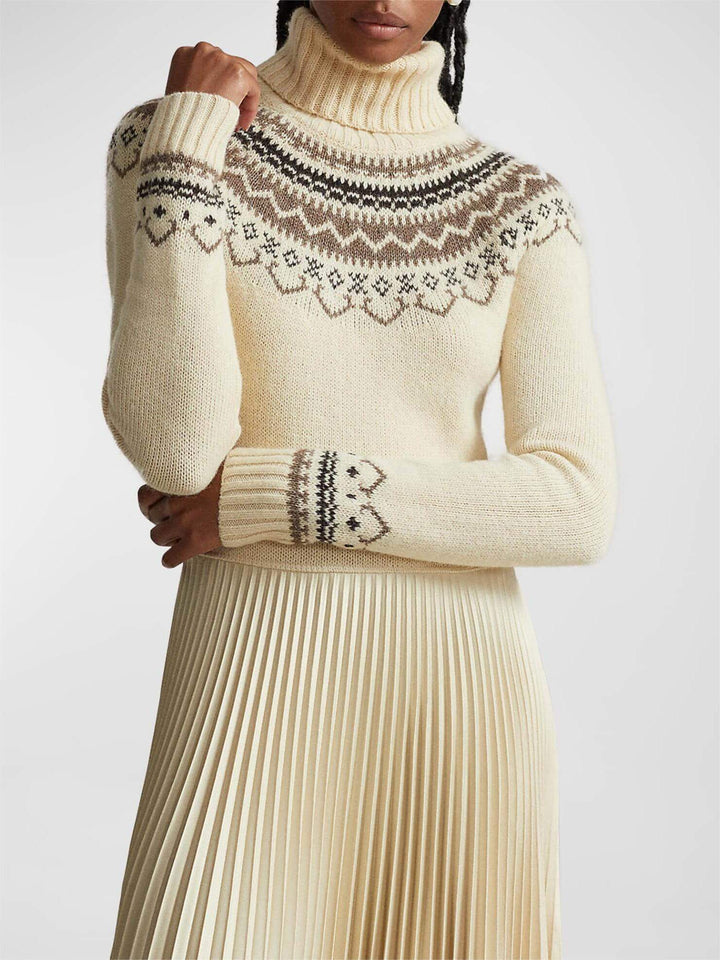 Women's Wool Turtleneck Sweater with Fair Isle Pattern