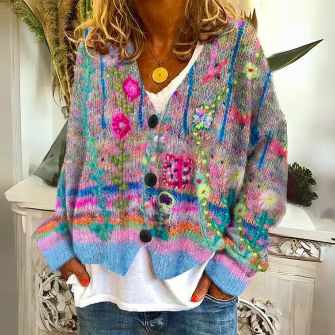 Women's vibrant floral cardigan for a playful pop of color