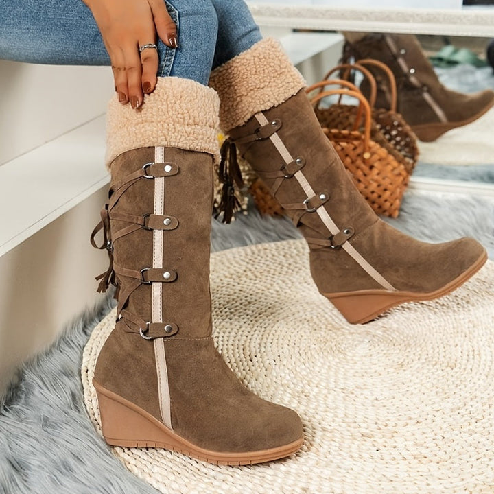 Elegant knee high winter boots for women with thick sole