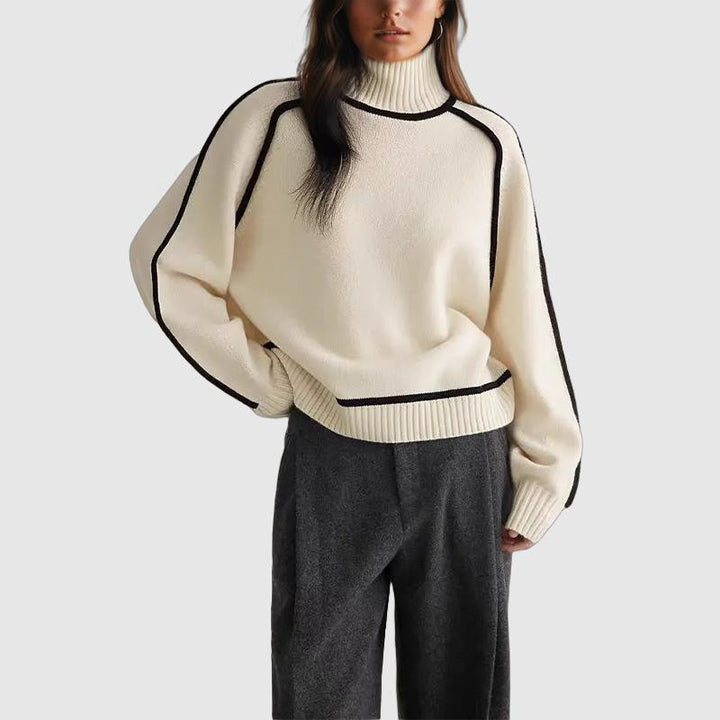 Women's turtleneck sweater with accent stitching