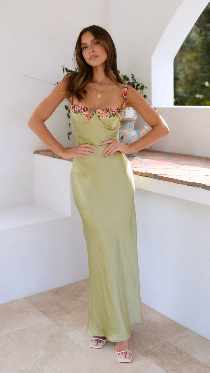 Women's Elegant Floral Embroidered Maxi Dress