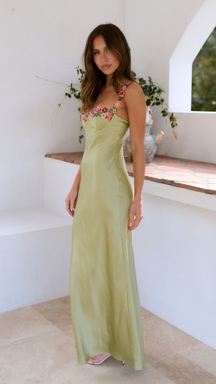 Women's Elegant Floral Embroidered Maxi Dress